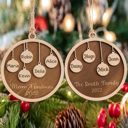 Custom Christmas Ornament,Personalized Family And Pet Ornament,Engraved Wood Ornament,Family And Pet Christmas Gift Decor