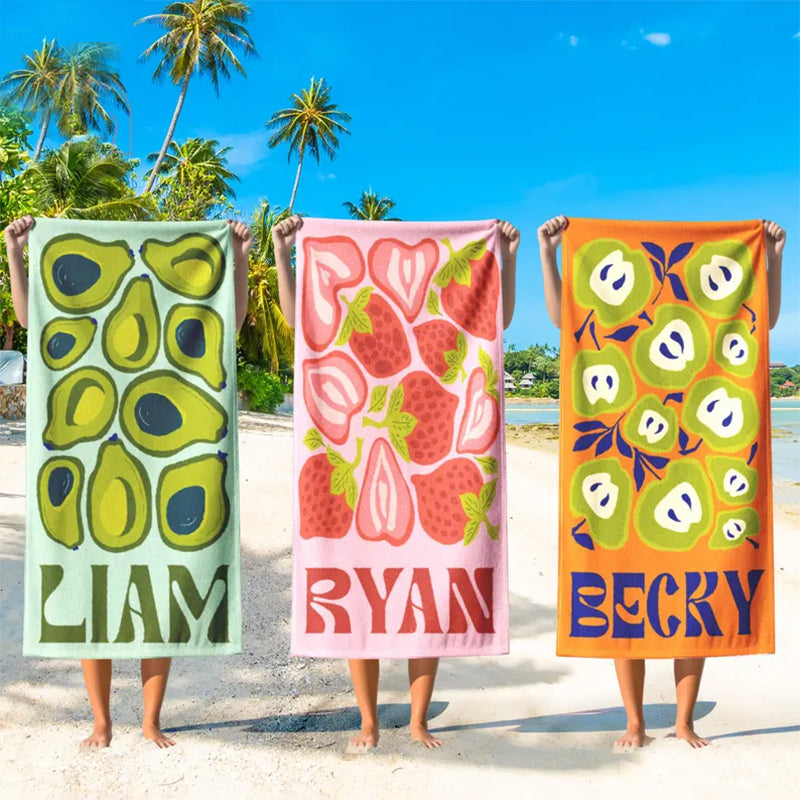 Personalized Retro Beach Towel with Name,Groovy Vibes Beach,Retro Floral Towel
