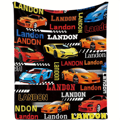 Customizable Landon Cartoon Sports Car Flannel Blanket