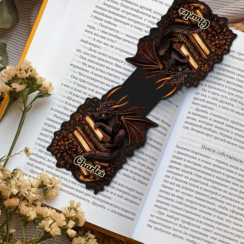 Personalized Vintage Book Floral Dragon Magnetic Bookmark