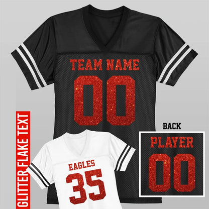 Custom Football Jersey / Red Glitter Flake Text