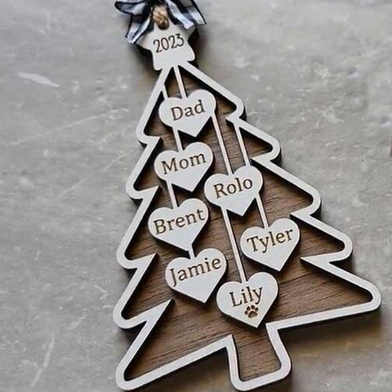 Personalized Family Christmas Tree Ornament 2025 Custom Holiday Wooden Ornament