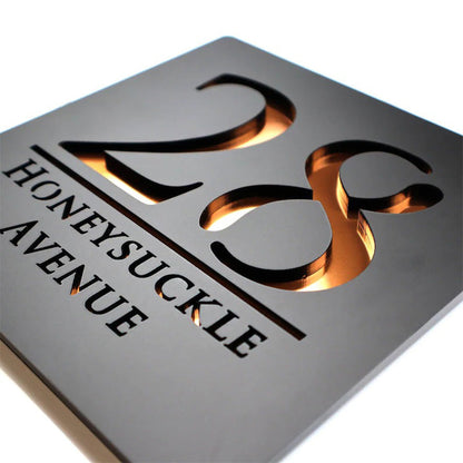 Laser Cut Matt Black & Copper Mirror Floating House Signs Door Number Sign Plaque