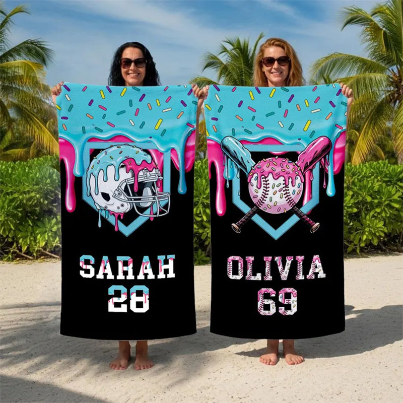 Personalized Ice Cream Drip Baseball Beach Towel For Boys