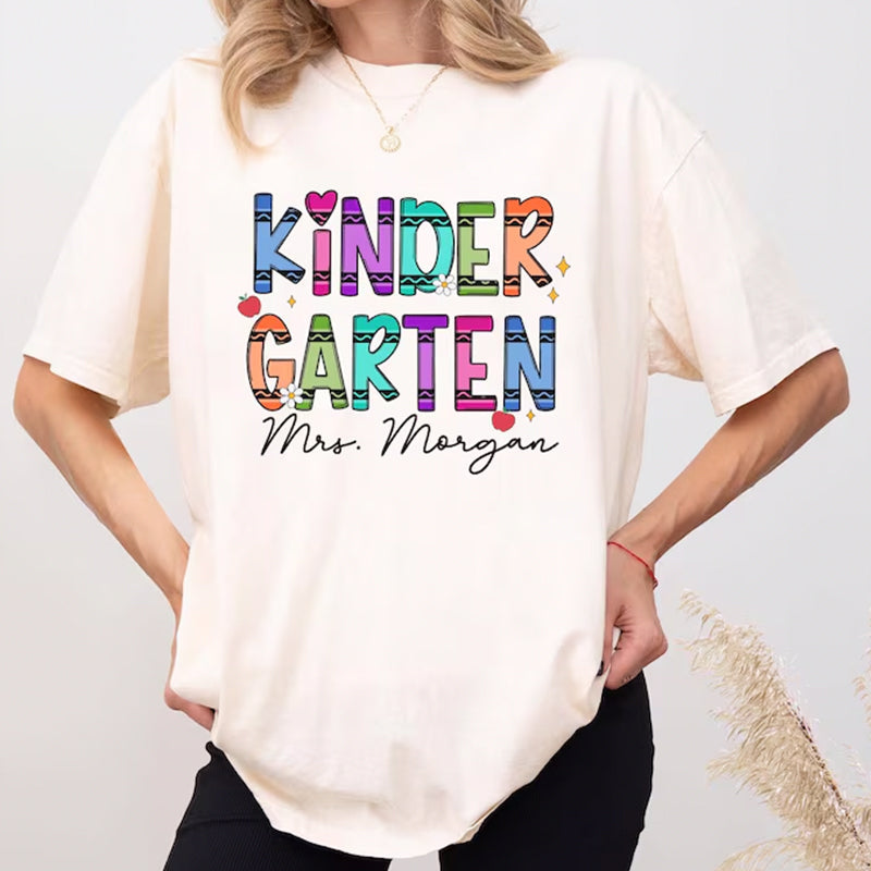 Personalized Kindergarten Teacher Shirt, Personalized Teacher Crayon Shirt