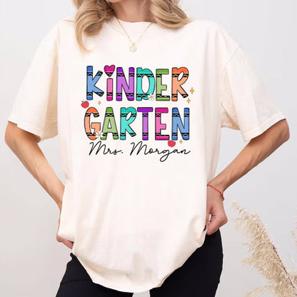 Personalized Kindergarten Teacher Shirt, Personalized Teacher Crayon Shirt