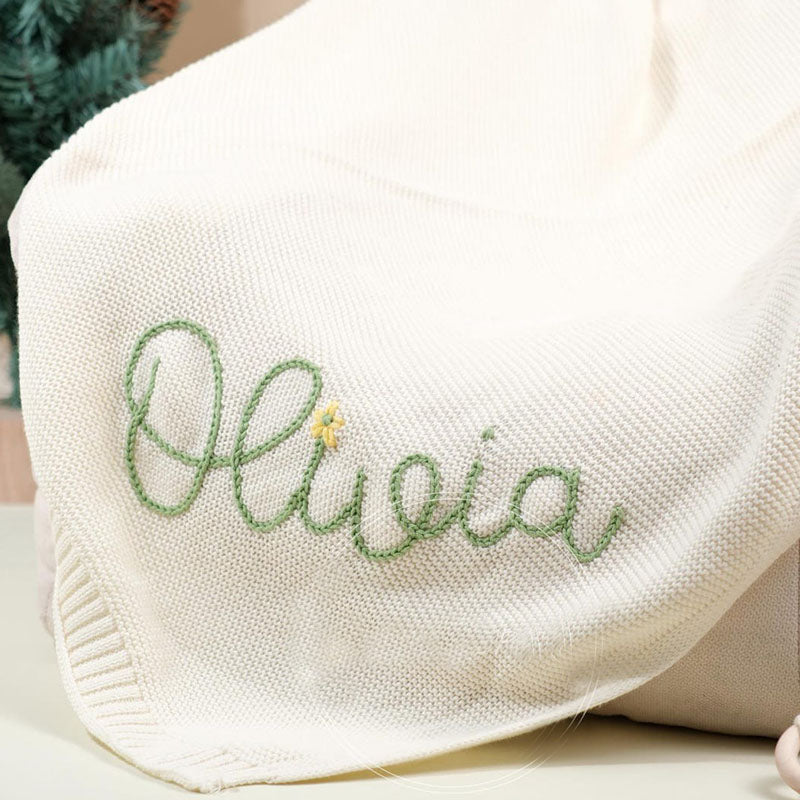 Custom Baby Name Blanket,Personalized Hand Embroidered Baby Blanket