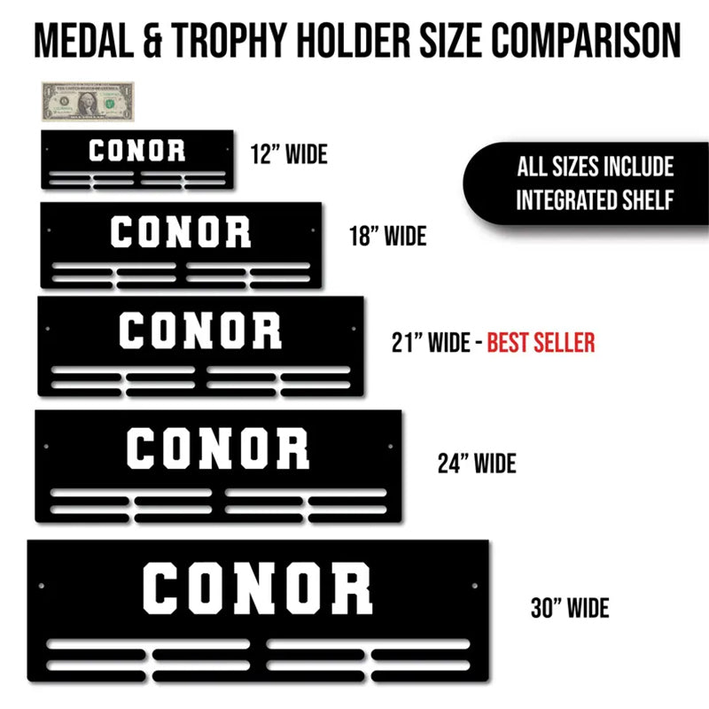 Custom Name Medal Hanger and Trophy Shelf - Medal Holder Custom Text
