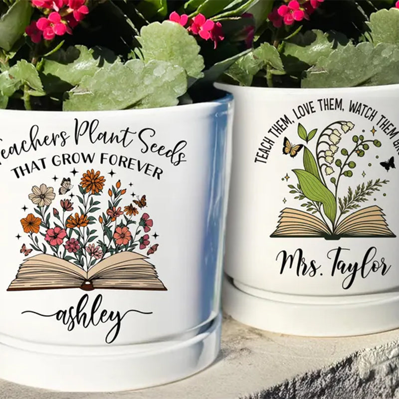 Thank You Gift for Teacher Appreciation, Thank You for Helping Me Grow Personalized Teacher Pot