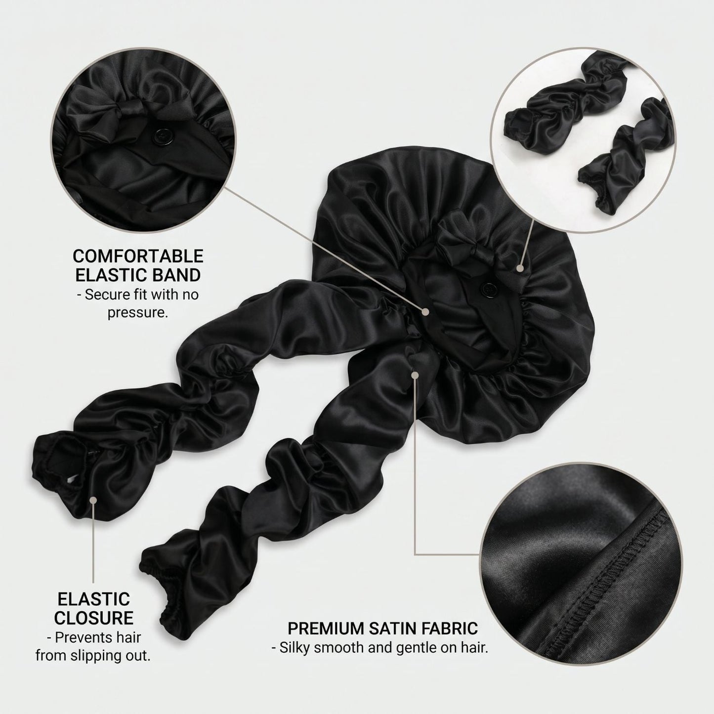 Personalized Satin Bonnet with Long Ties | Custom Name Silk Sleep Cap
