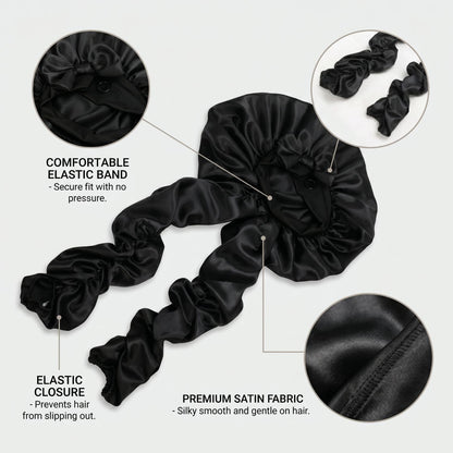 Personalized Satin Bonnet with Long Ties | Custom Name Silk Sleep Cap