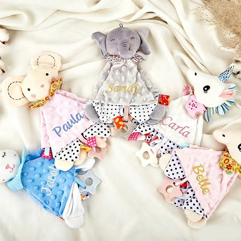 Personalized Plush Animal Baby Comforter: Embroidered Name Security Blanket