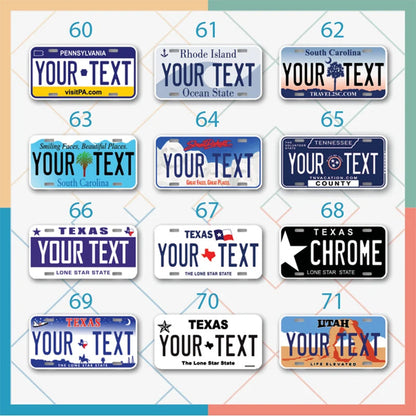 Custom Mini state License Plates | All 50 Sates | 4x2 - 6x3