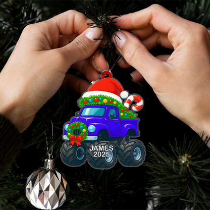 Custom Truck Christmas Ornament 2025, Personalized 2D Flat Monster Truck Christmas Ornament