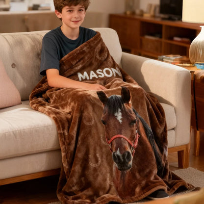 Personalized Painted Horse Photo Horseshoe Print Multicolor Blanket
