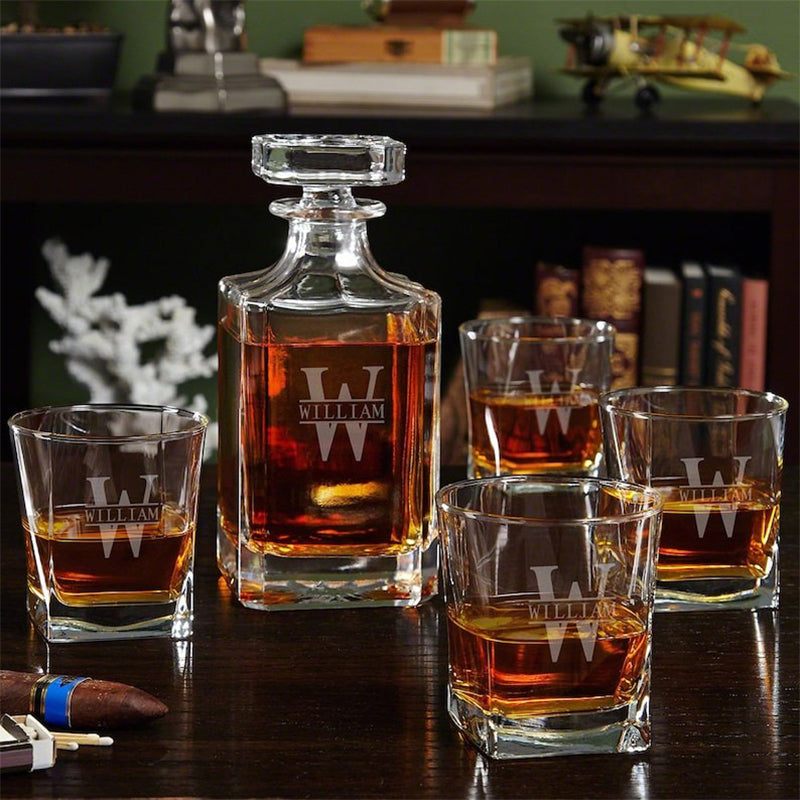 Engraved Bourbon Decanter Set with Bourbon Glasses - Bourbon Decanter