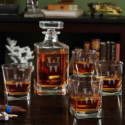 Engraved Bourbon Decanter Set with Bourbon Glasses - Bourbon Decanter