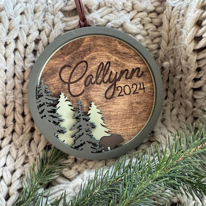 Personalized Christmas ornament | Bear | Forest | Baby's First Christmas