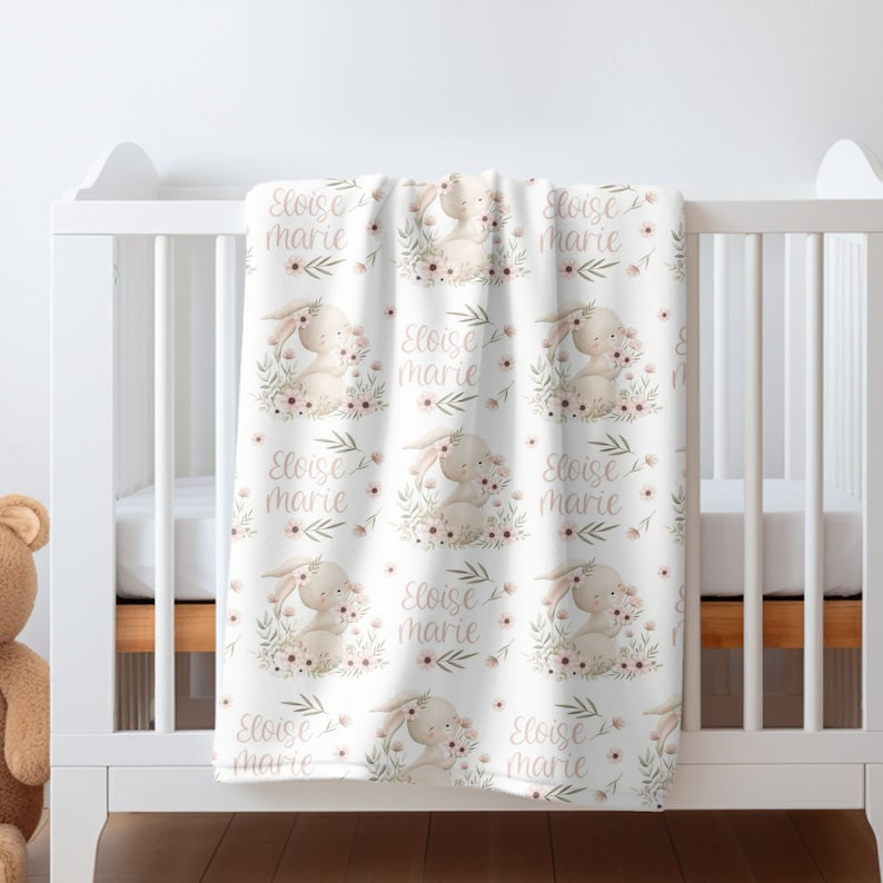 Custom Bunny Baby Blanket, Shower Gift