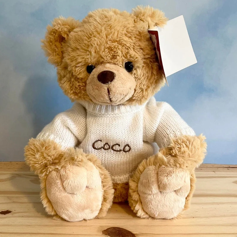 Personalized Teddy Bear - Custom embroidered white knit sweater