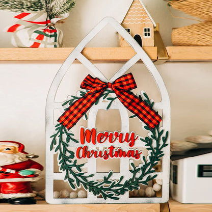 Window Frame Wall Decor, Cathedral Windows, Holiday Wreath, Farmhouse Christmas