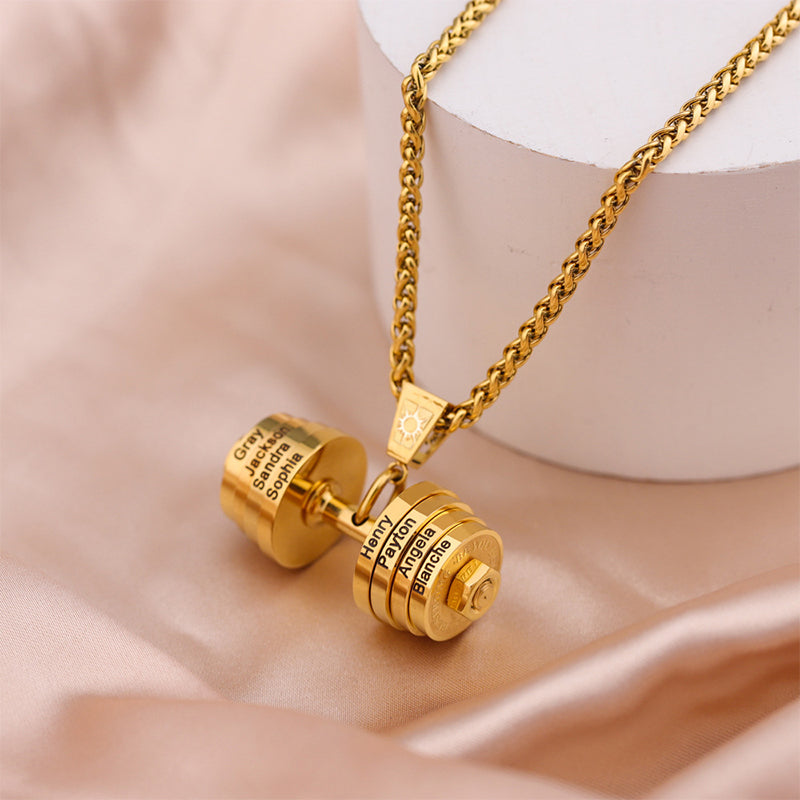 Personalized Bodybuilder Necklace Dumbbell Pendant Father's Day Gift