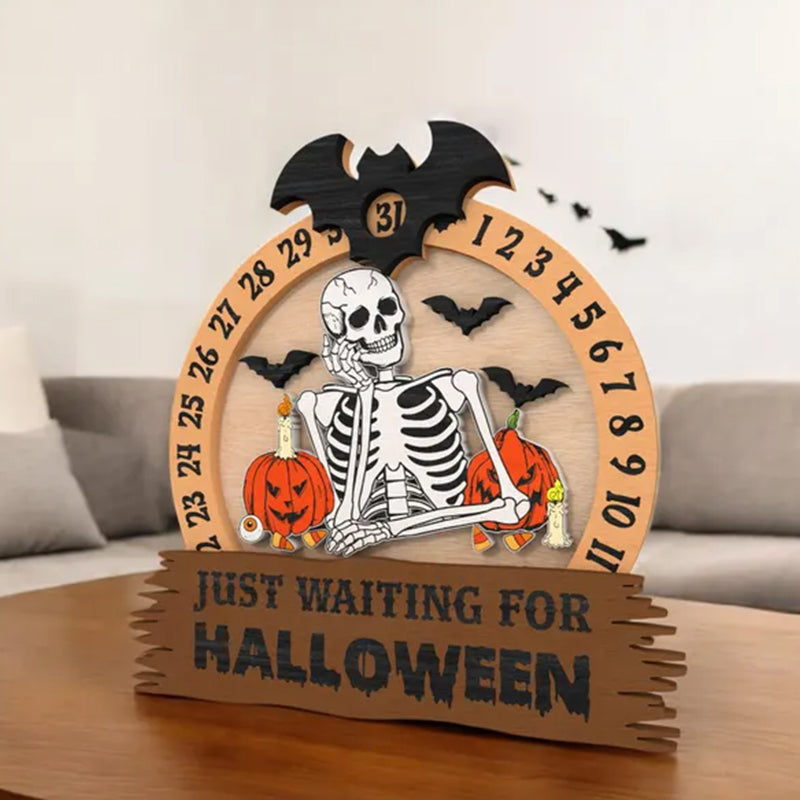 Halloween Skeleton Countdown Sign | Just Waiting for Halloween Decor |