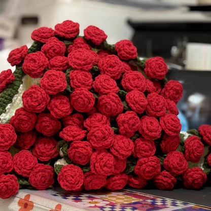 Personalized Crochet Rose Bouquet Blanket: Embroidered Name, Cotton Throw