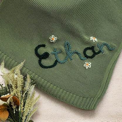 Custom Baby Name Blanket,Personalized Hand Embroidered Baby Blanket
