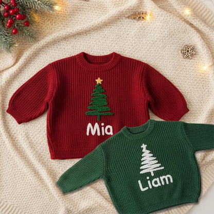 Hand-Embroidered Baby Christmas Sweater, Toddler Holiday Sweater