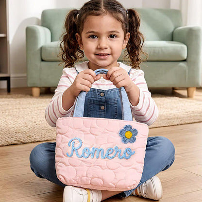 Personalized Name Handbag for Kids, Custom Quilted Nylon Tote Bag