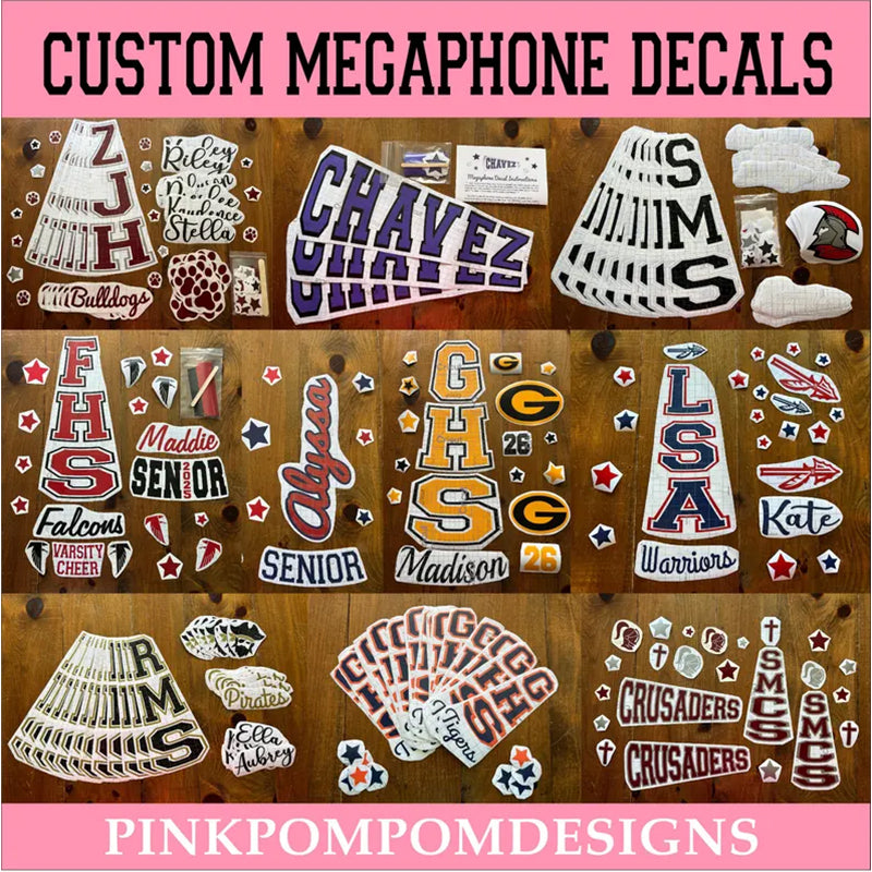 Custom order - FREE SHIPPING - custom decals for cheer megaphones