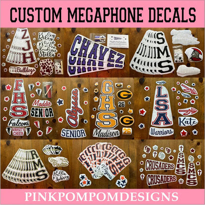 Custom order - FREE SHIPPING - custom decals for cheer megaphones