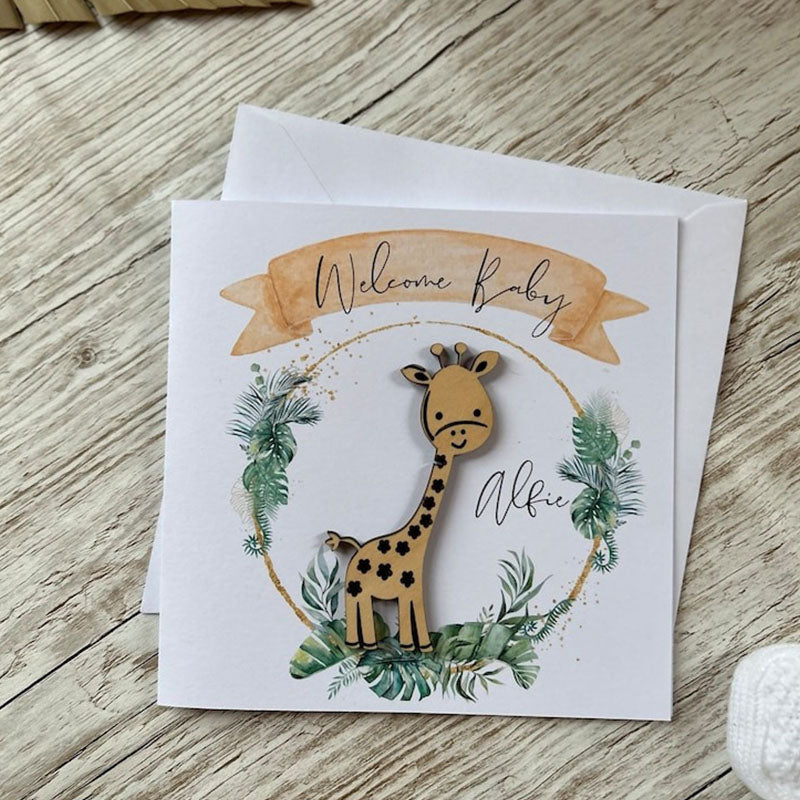 New Baby Safari Card - Wooden Keepsake