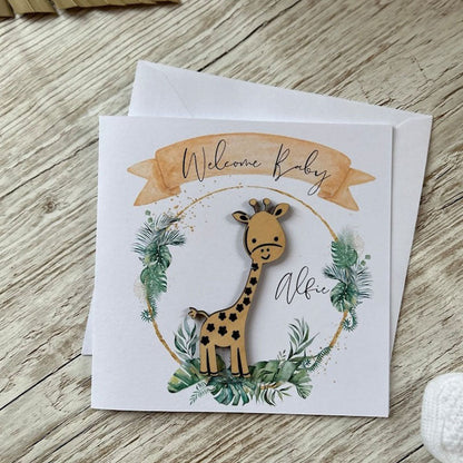 New Baby Safari Card - Wooden Keepsake