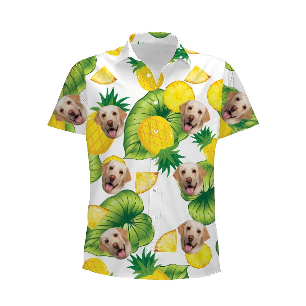 Personalized Photo Hawaiian Shirt Custom Dog Cat Face Holiday Tropical Pattern Shir