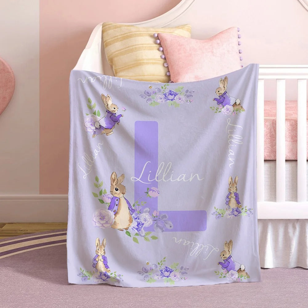 Personalize Cute Bunny Peter Rabbit Soft Throw Blanket Easter Gift for Kids