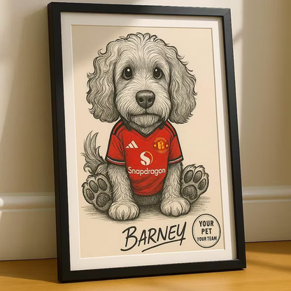 Personalised Pet Portrait in Football Team Shirt | Custom Dog Illustration