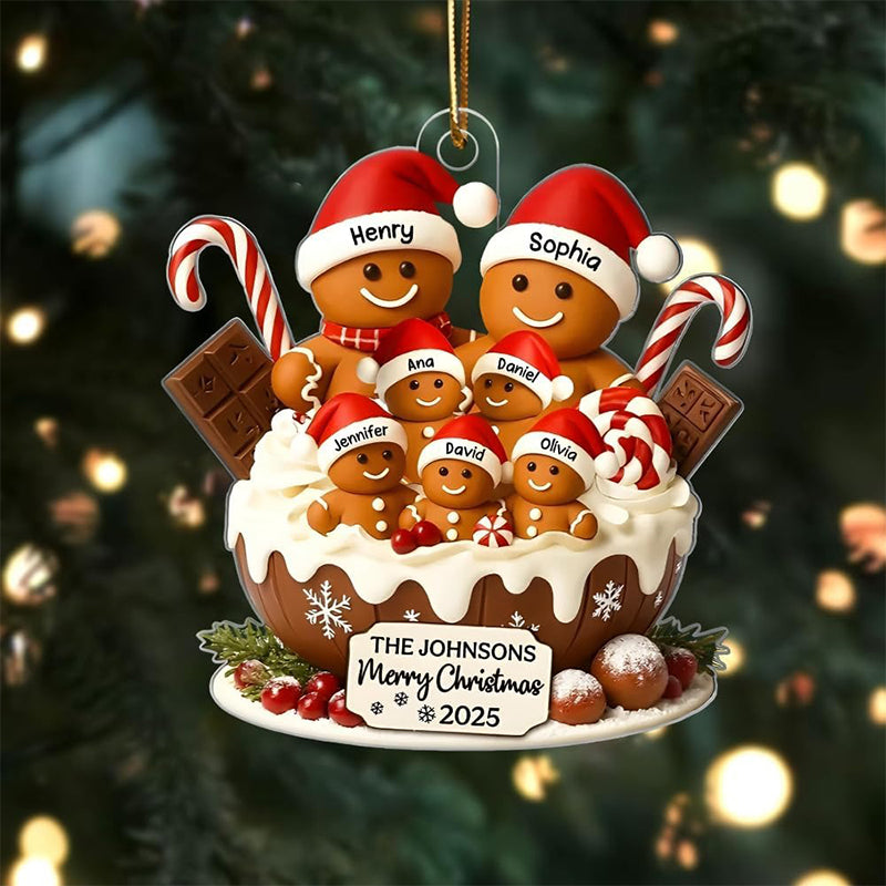 Personalized Gingerbread Family Christmas Ornament - Custom Names