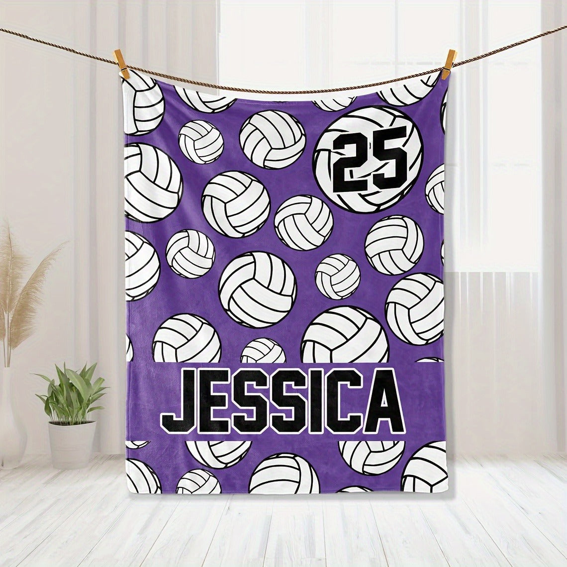 Custom Volleyball Throw Blanket with Name and Number
