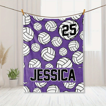 Custom Volleyball Throw Blanket with Name and Number