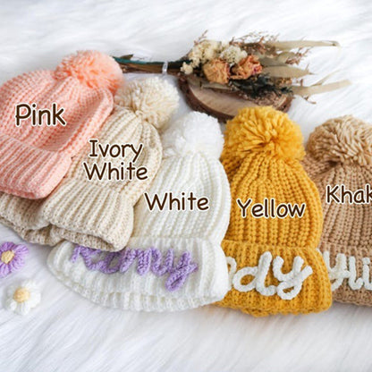Custom Name Kid's Winter Hat, Handmade Embroidered Baby Hat, Personalized Baby Beanie, Knit Toddler Beanie