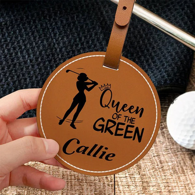 Personalized Green King Queen Golf Player Silhouette Adjustable Leather Golf Tee Holder Bag