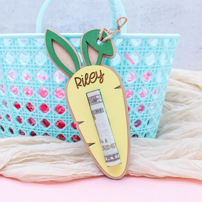 Personalized Easter Carrot Money Holder: Bunny Ear Tag, Cash Gift