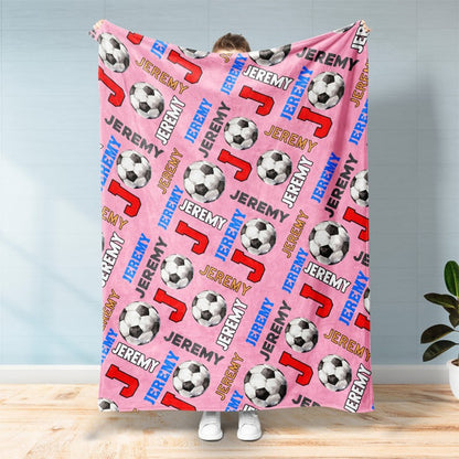 Personalized Soccer Blanket with Your Name and Letter