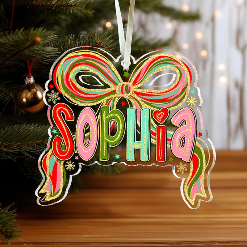 Personalized Coquette Christmas Ornament: Custom Acrylic Name