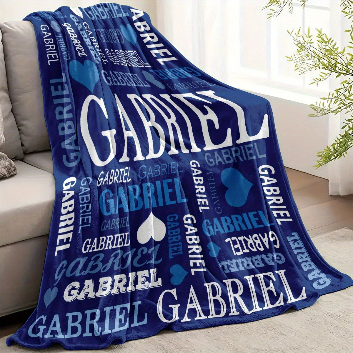 Custom Name Blanket - Personalized Flannel Throw with Heart & Star Design