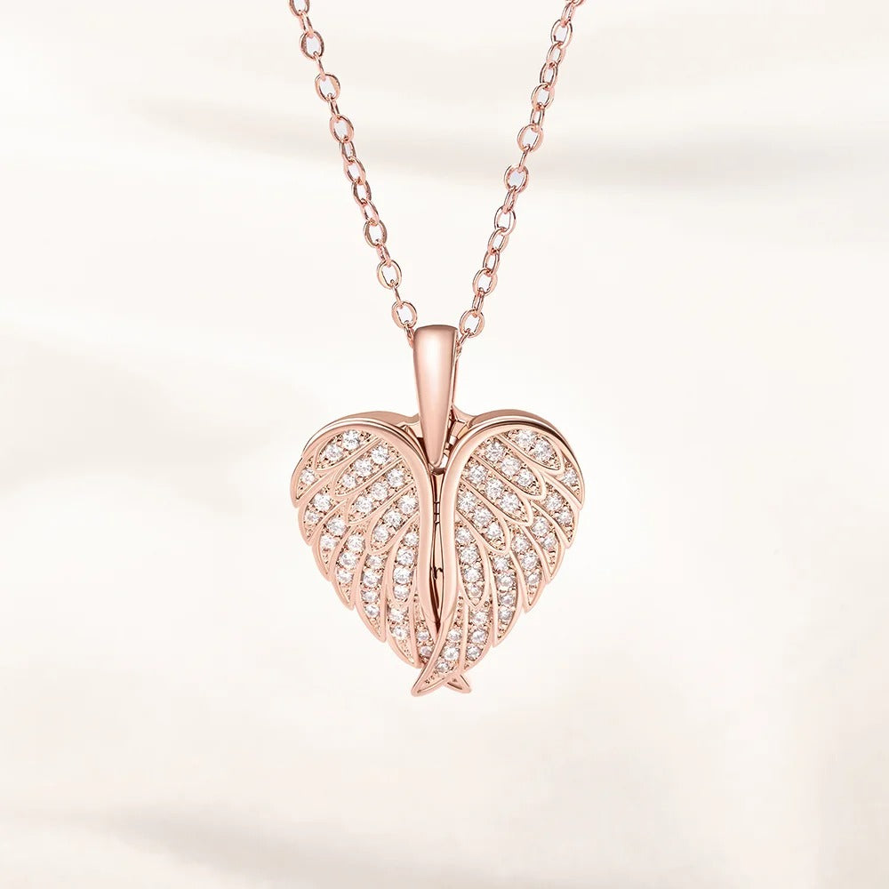 Personalized  Angel Wing Photo Locket Necklace