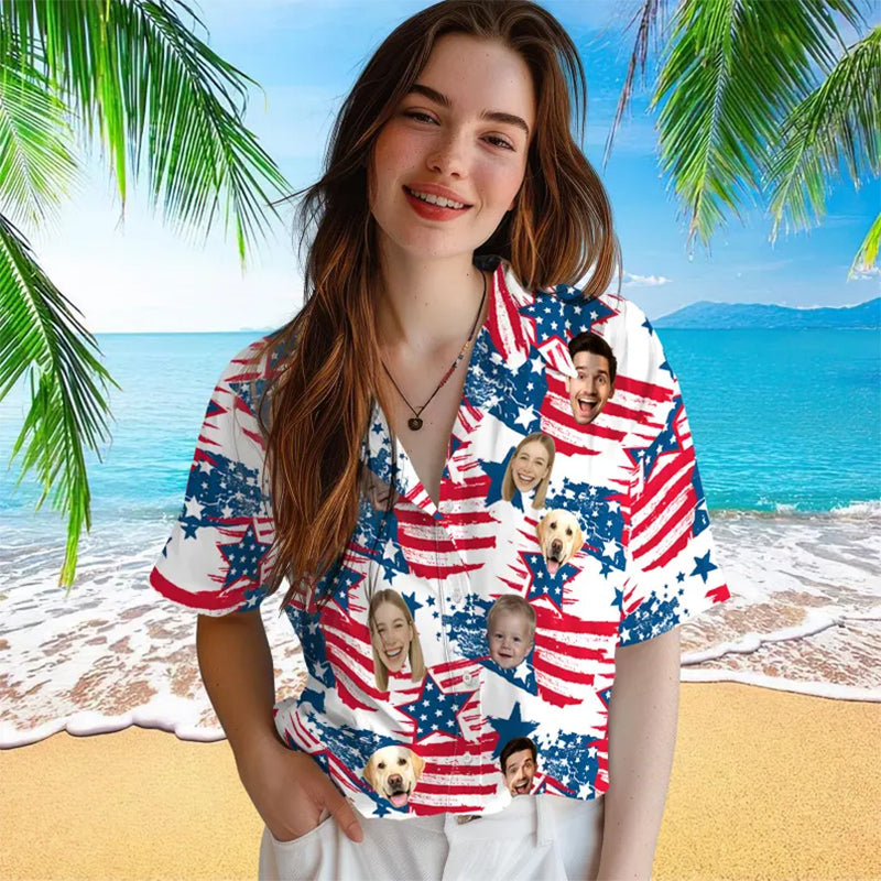Custom Independence Day Shirt, Personalized Face man women kid Hawaiian Shirt