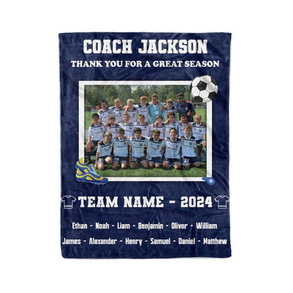 Personalized Soccer Coach Blanket - Upload Your Team Photo, Custom Coach Name